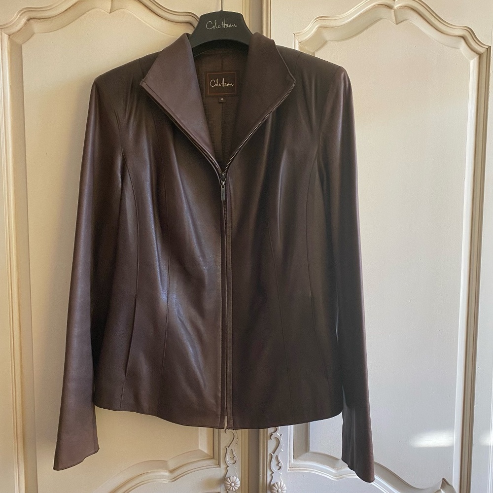 Cole Haan Lady’s  Brown Lambskin Leather Jacket